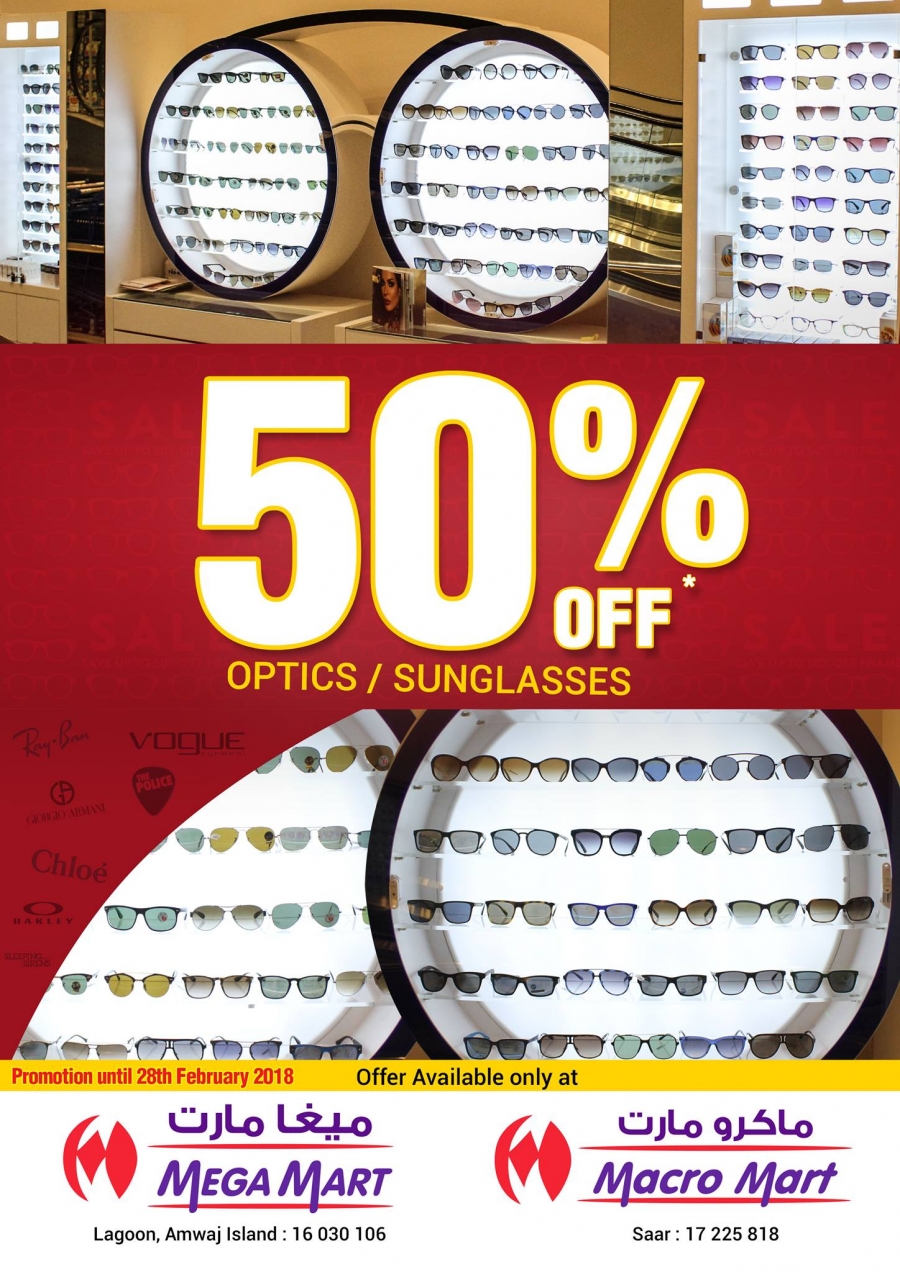 50% Off on Optics and Sunglasses